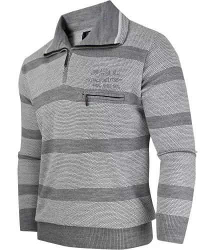 Soltice Pullover & Strickmode Soltice Herren Langarm Sweatshirt mit Brusttasche, Poloshirts, Winter- Strick- Pullover, gestreift aus Baumwoll-Mix (M bis 3XL)