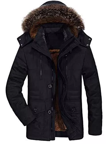 FTCayanz Jacken FTCayanz Herren Warme Winterjacke Parka Lang Wintermantel Mit Kunstfell Kapuze Outdoor Gefütterte Steppjacke Jacke