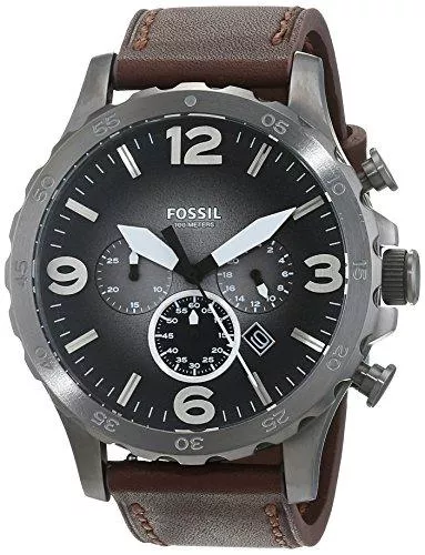 FOSSIL Uhren FOSSIL Herrenuhr Nate, 50mm Gehäusegröße, Quarz-Chronographenwerk, Echtlederarmband