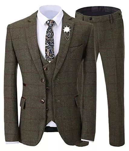 Solove-Suit Kostüme Solove-Suit Herren 3 Stücke Formeller Center Vent Herren Anzug Slim Fit Klassisches Design Plaid Tweed Smoking Für Hochzeit Groomsmen (Blazer + Weste + Hose)