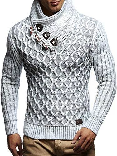 Leif Nelson Pullover & Strickmode Leif Nelson Herren Strick-Pullover Schalkragen Slim Fit Winter Sommer Moderner Männer schwarzer Pulli T-Shirt Langarm mit Kragen Herren Hoodie-Wollpullover LN5385
