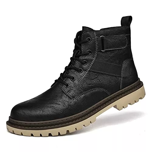visionreast Stiefel visionreast Stiefel Herren Motorradstiefel mit Zipper Stiefeletten Atmungsaktiv Lässige Leather Boots Rundkopf Kurze Stiefel Outdoor rutschfeste Springerstiefel