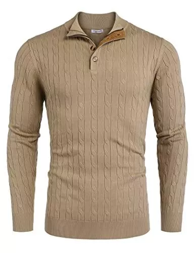 COOFANDY Pullover & Strickmode COOFANDY Herren Strickpullover Slim Fit Rollkragenpullover Feinstrick Pullover Mit Stehkragen Männer Winter Langarm Sweater Reißverschluss Knopfleiste