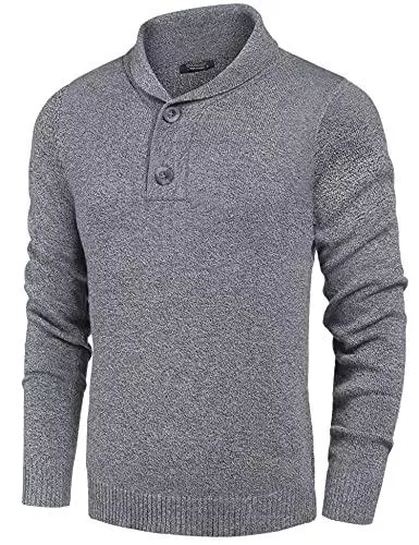 COOFANDY Pullover & Strickmode COOFANDY Herren Pullover Schalkragen Moderner Slim Fit Zopfmuster-Pullover Mit Knopf