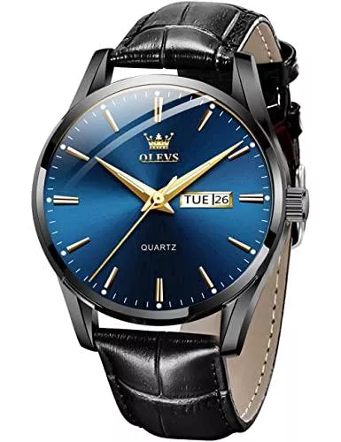 OLEVS Uhren OLEVS Herrenuhren Braune Schwarz Lederarmband Quarz Uhr Männer mit Wochentag Datum Wasserdicht Leuchtende Klassische Elegantes Armbanduhr Geschenk
