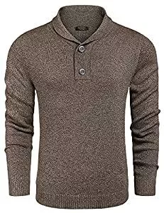 COOFANDY Pullover & Strickmode COOFANDY Herren Pullover Schalkragen Moderner Slim Fit Zopfmuster-Pullover Mit Knopf