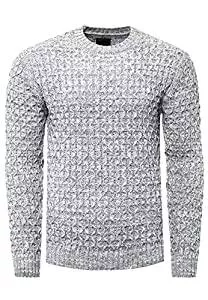 R-Neal Pullover & Strickmode Herren Strick-Pullover Schwerer Grob-Strick Pullover Langarm Kontrast Strick Rundhals Pulli 367