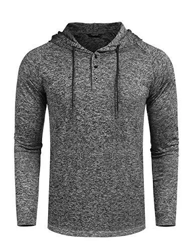 COOFANDY Pullover & Strickmode COOFANDY Herren Kapuzenpullover Langarm Sweatshirt Dünner Pullover Wander Langarmshirt für Männer Mit Kapuze Knopfleiste
