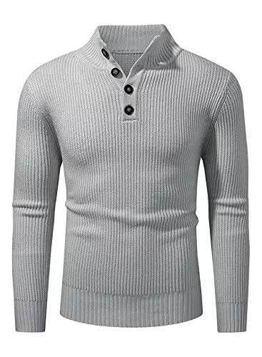 AlvaQ Pullover & Strickmode AlvaQ Herren Pullover Warmer Strickpullover Freizeit Rollkragen Sweater Knopf Basic Regular Fit Einfarbiger Pullover