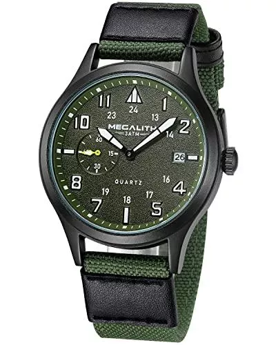 MEGALITH Uhren MEGALITH Herrenuhr Militär Sport Outdoor Wasserdicht Armbanduhr Herren Uhr Lederarmband Quarz Uhr mit Leuchtende Kalender Datum Mode Sport Analog Quarzuhr Uhren für Männer
