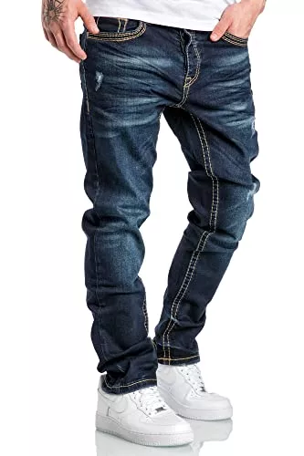 Amaci&Sons Jeans Amaci&Sons Herren Dicke Nähte Destroyed Jeans Regular Slim Denim Hose Fit 7983BD