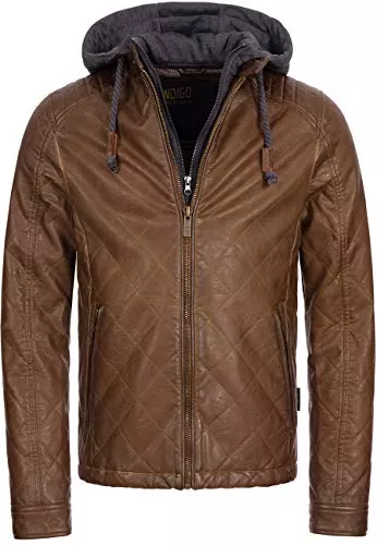 Indicode Jacken Indicode Herren Eckrote Lederjacke aus Leder-Imitat | Kunstleder Bikerjacke für Männer