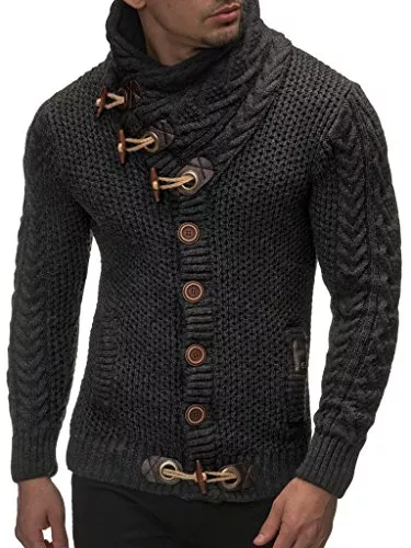 Leif Nelson Pullover & Strickmode Leif Nelson Herren-Winter-Strickjacke mit Schalkragen - Slim Fit Cardigan Herren Jacke mit Knöpfen