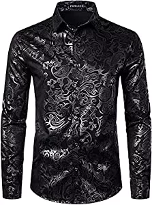 PARKLEES Hemden PARKLEES Herren Luxus Paisley Gemustert Golden Glänzend Slim Fit Freizeithemd