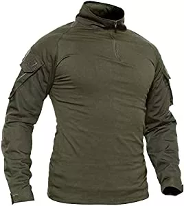 TACVASEN Langarmshirts TACVASEN Slim Fit Herren Baumwollhemd Outdoor Military T-Shirt mit Tasche