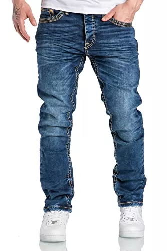 Amaci&Sons Jeans Amaci&Sons Herren Dicke Nähte Destroyed Jeans Regular Slim Denim Hose Fit 7983BC