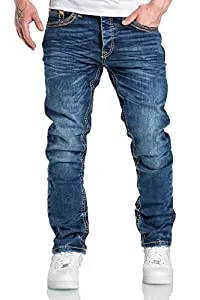 Amaci&Sons Jeans Amaci&Sons Herren Dicke Nähte Destroyed Jeans Regular Slim Denim Hose Fit 7983BC