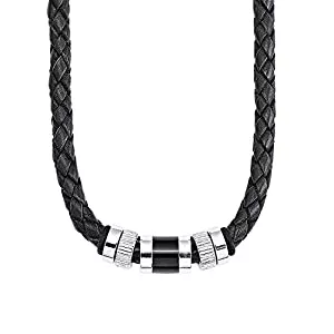 s.Oliver Schmuck s.Oliver Halsband Edelstahl CLeder Herren Halsschmuck, Schwarz, Kommt in Schmuck Geschenk Box