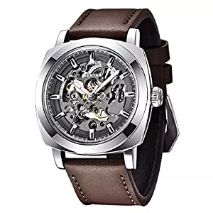 BY BENYAR Uhren BENYAR - Herren Automatische Mechanische Armbanduhr | Lederband | Goldene Bewegung | 45 mm Skeleton Dial | Wasser- und Kratzfest | Elegantes Geschenk für männer