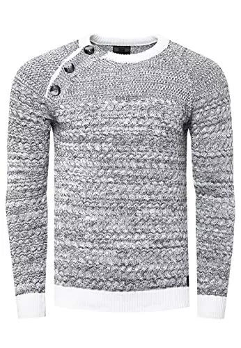 R-Neal Pullover & Strickmode R-Neal Herren Strick Pullover mit Seitlichem Zipper/Knopfleiste Kontrast Pulli 359/363