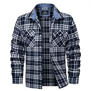 MAGCOMSEN Jacken MAGCOMSEN Herren Langarm Kariertes Hemd Checked Flanell Shirt Lässige Frühling Karohemd Baumwolle Weich Arbeitshemd Basic Plaid Hemdjacke Outdoor Revers Freizeithemd mit Multi Taschen