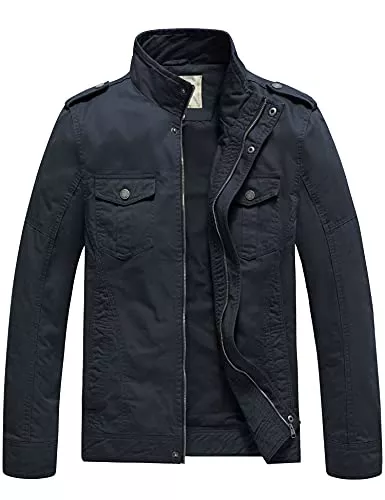 WenVen Jacken WenVen Herren Militär Jacke Klassisch Fracht Jacke Stehkragen Übergangsjacke Leicht Outdoor Jacke Mantel Cargo Stiel Oberbekleidung