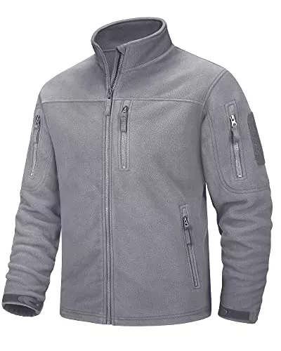 MAGCOMSEN Jacken MAGCOMSEN Herren Outdoor Fleecejacke Winddicht Taktische Armee Jacke mit 7 Taschen Warme Stehkragen Jagdjacke Winter Voll Zip Übergangsjacke für Wandern Arbeiten