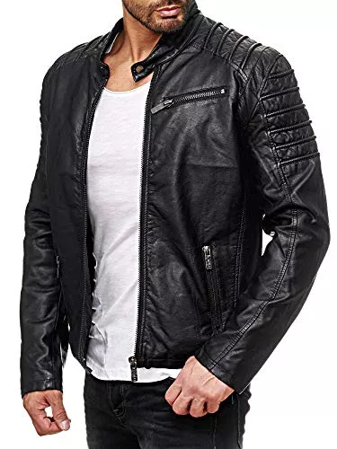 Redbridge Jacken Redbridge Herren Jacke Kunst- Lederjacke Biker MC Black Übergangsjacke Schwarz M6056