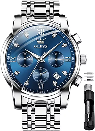 OLEVS Uhren OLEVS Herrenuhren Schwarz Edelstahlarmband Quarz Uhr Männer mit Diamant Datum Wasserdicht Leuchtende Klassische Elegantes Armbanduhr Geschenk
