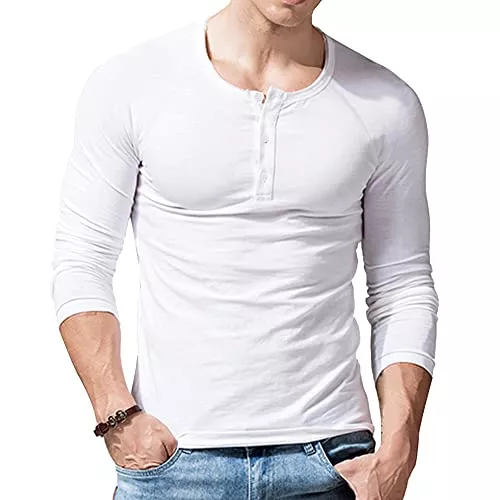 Muscle Alive Poloshirts Herren Slub Henley T-Shirt Kurz Ärmel Leicht Entspannt Passen Beiläufig mit 3 Knöpfen Knopfleiste Rundhals Hemden