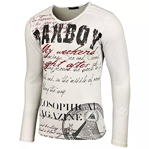 Baxboy Langarmshirts Baxboy Herren Longsleeve T-Shirt Langarmshirt Langarm Oil Wash Verwaschen Stretch Oberteil Sweatshirt 707