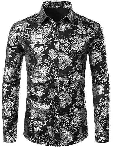PARKLEES Hemden PARKLEES Herren Luxus Paisley Gemustert Golden Glänzend Slim Fit Freizeithemd
