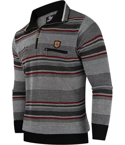 Soltice Pullover & Strickmode Soltice Herren Langarm Sweatshirt mit Brusttasche, Poloshirts, Winter- Strick- Pullover, gestreift aus Baumwoll-Mix (M bis 3XL)