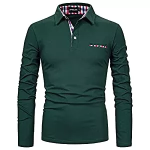 APAELEA Poloshirts APAELEA Poloshirt Herren Baumwolle Langarm Golf T-Shirt mit Klassische Karierte Knopfleiste
