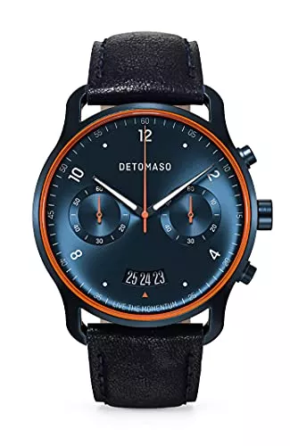 DeTomaso Uhren DeTomaso SORPASSO Velocita Blue Orange Herren-Armbanduhr Analog Quarz Lederarmband Blau