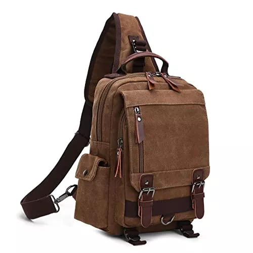 VARLIVOO Taschen & Rucksäcke VARLIVOO Retro Sling Bag Herren Damen Crossbody Bag Umhängetaschen Schultertasche Wandern Reisen Camping Radfahren Bergsteigen Schule Segeltuch Rucksack