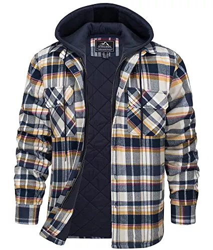 KEFITEVD Jacken KEFITEVD Hemdjacke Herren Kariert Warm Wattiert Jacke Abnehmbare Kapuze Holzfällerhemd Atmungsaktiv Dicke Hemden Vintage Plaid Freizeitjacke Winter Herbst