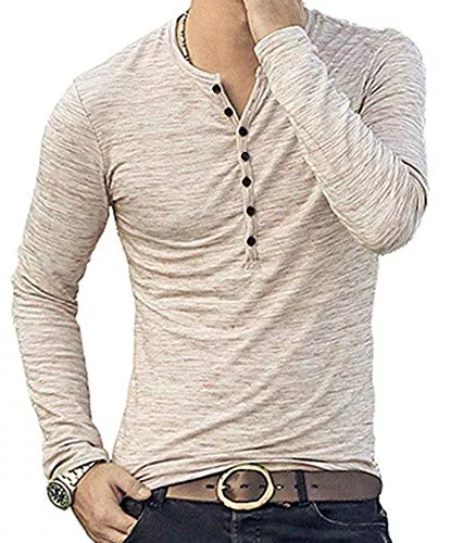 KUYIGO Langarmshirts KUYIGO Herren Langarm&amp;kurzärmliges Henley-Hemd Atmungsaktiv Casual Tops Gemischte Farbe Regular Slim Fit Henley Shirt S-XXL
