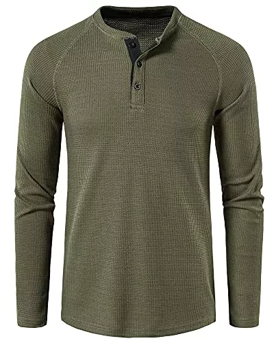 YAOHUOLE Langarmshirts YAOHUOLE Hemd Herren Langarm Kragenlos Hemden Herren Langarm Freizeithemd