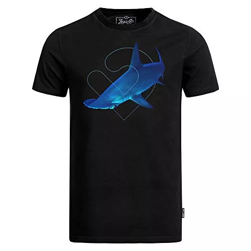 Lexi&Bö T-Shirts Lexi&Bö Hai T-Shirt Hammerhead Herren für Taucher in schwarz mit großem Hammerhai Aufdruck Tauchen