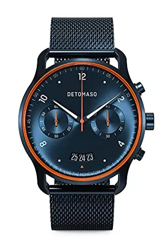 DeTomaso Uhren DeTomaso SORPASSO Velocita Blue Orange Herren-Armbanduhr Analog Quarz Mesh Milanese Blau Brushed