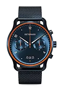 DeTomaso Uhren DeTomaso SORPASSO Velocita Blue Orange Herren-Armbanduhr Analog Quarz Mesh Milanese Blau Brushed