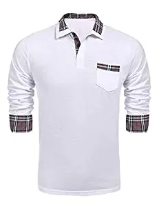 COOFANDY Hemden COOFANDY Herren Poloshirt Langarm Kariert Polo Kragen Einfarbig Freizeit Basic Polohemd für Männer