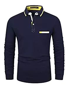 GHYUGR Poloshirts GHYUGR Poloshirts für Herren Baumwolle Langarm Casual T-Shirt Kontrastblende Polohemd