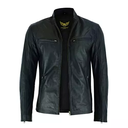 Leatherick Jacken Leatherick Herren Premium Nappa Schafsleder Cafe Racer Schwarze Bikerjacke