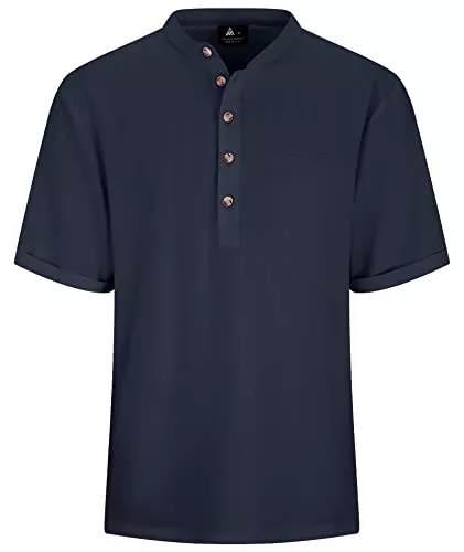 SwissWell Hemden SwissWell Henley Shirt Herren Knopfleiste Grandad-Ausschnitt Baumwolle Freizeit Shirt Männer Brusttasche Einfarbig Freizeithemd Regular Fit Basic Langarmshirt Waffelstrick T-Shirt M-3XL