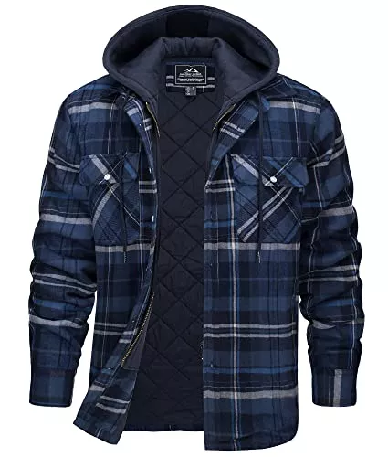 KEFITEVD Jacken KEFITEVD Hemdjacke Herren Kariert Warm Wattiert Jacke Abnehmbare Kapuze Holzfällerhemd Atmungsaktiv Dicke Hemden Vintage Plaid Freizeitjacke Winter Herbst