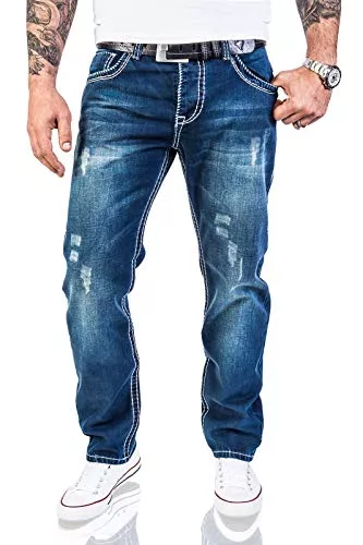 Rock Creek Jeans Rock Creek Herren Designer Jeans Hose Dicke Nähte Vintage Blau RC-2056