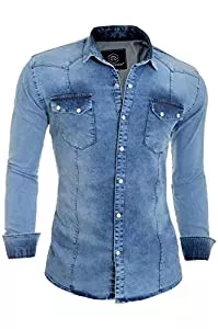D&R Fashion Hemden D&R Fashion Männer Thick Denim Jeans Hemd mit Kragen Regular und Stilvolle Taschen
