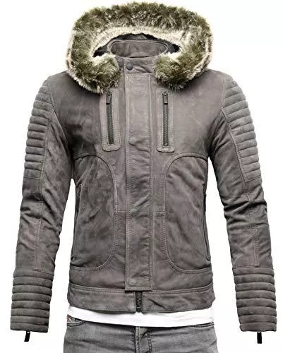 Crone Jacken Crone Corvin Herren Fellkragen Lederjacke Eco Leder Jacke mit abnehmbarem Pelzkragen